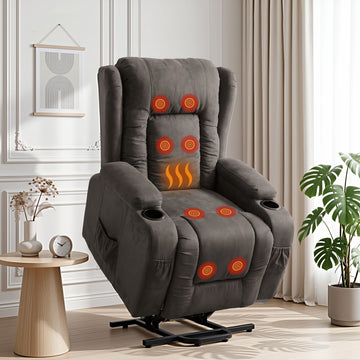 Artiss Velvet Massage Recliner Chair Heated with Lift Assist Grey