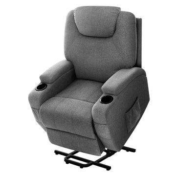 Artiss Heated Massage Chair Lift Assist Recliner Velvet Grey