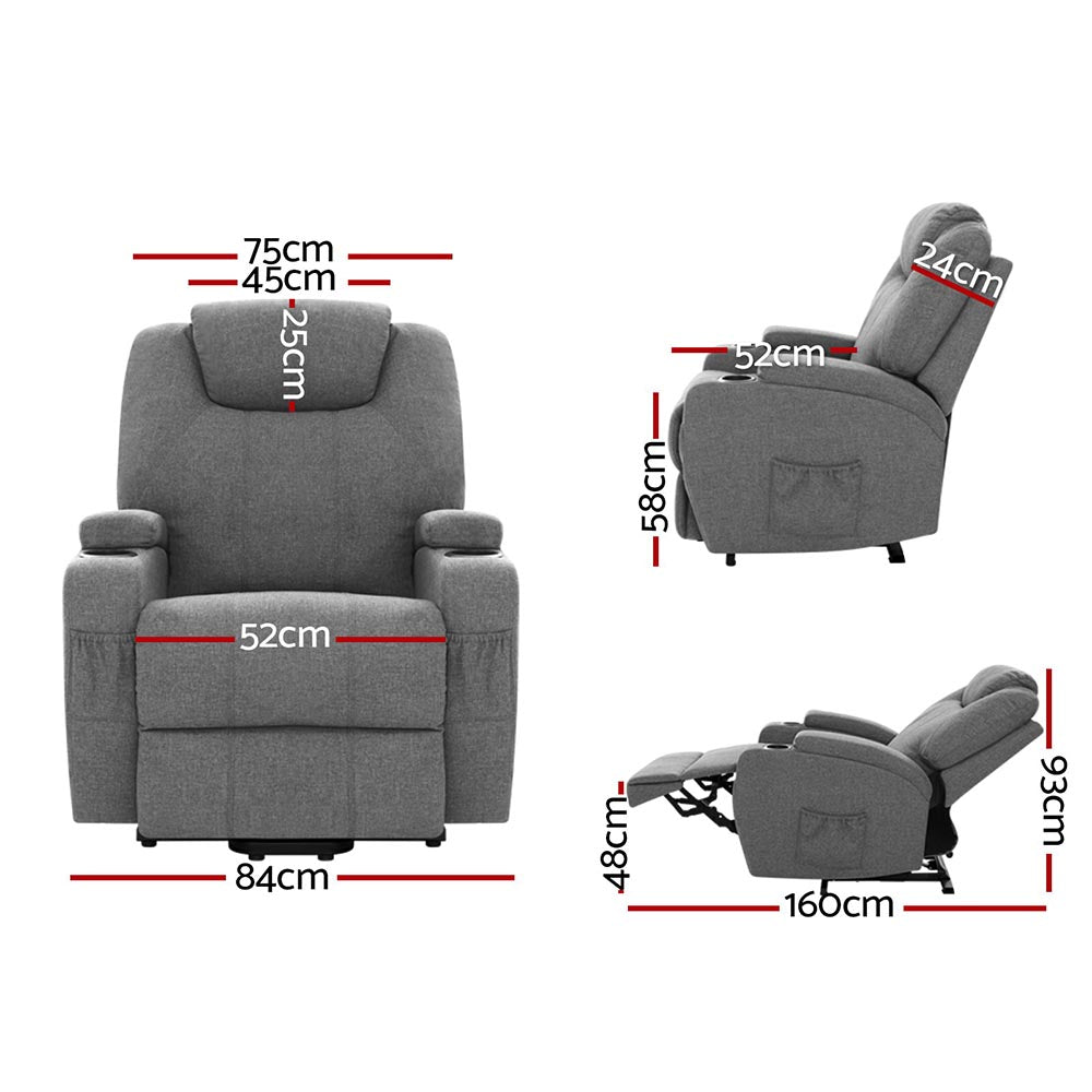 Artiss Heated Massage Chair Lift Assist Recliner Velvet Grey