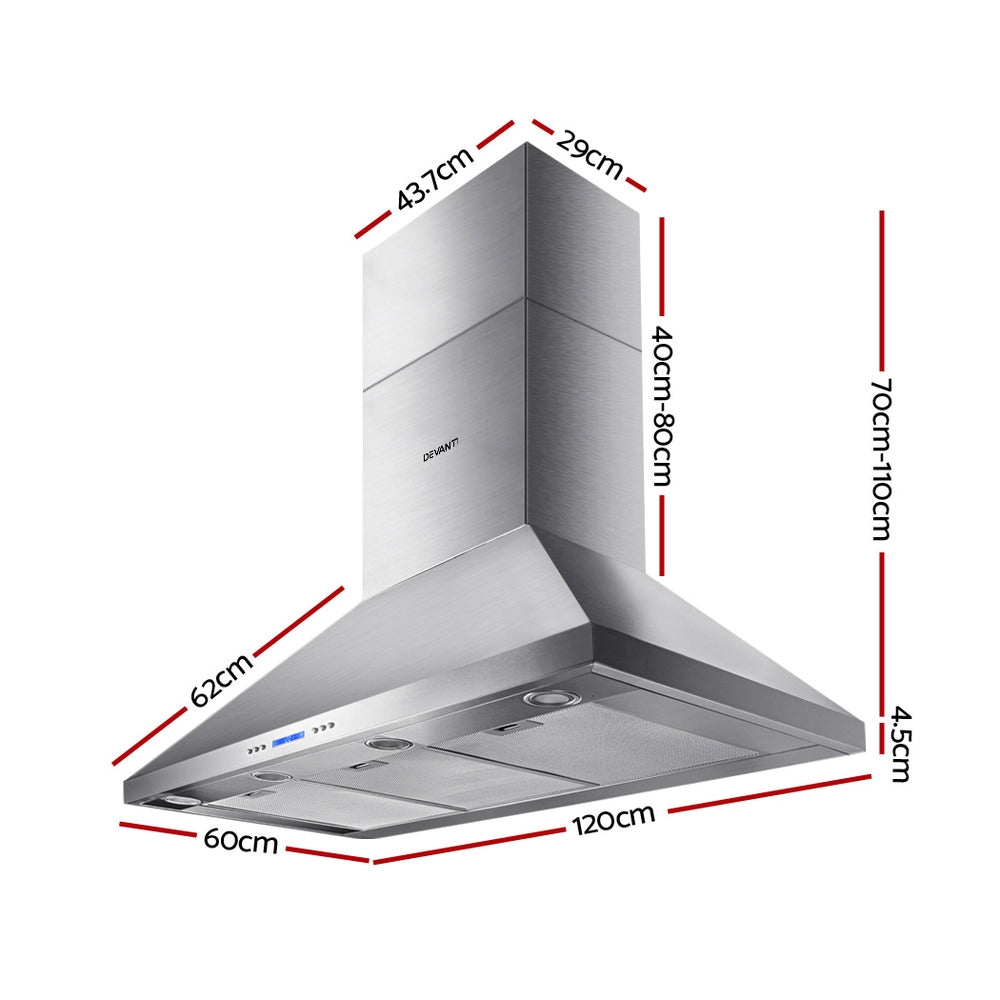 Devanti Wall Mount Commercial Range Hood 1200mm Stainless Steel