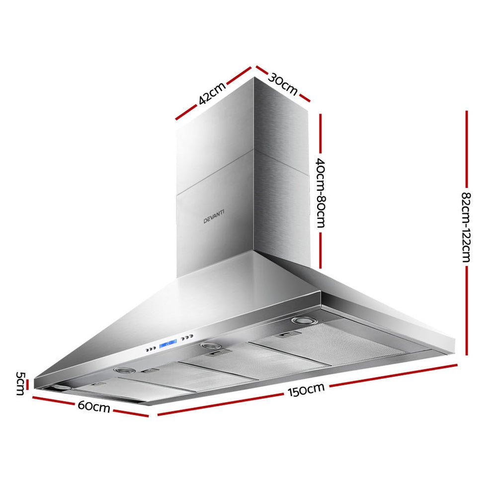 Devanti Wall Mount Commercial Range Hood 1500mm Stainless Steel