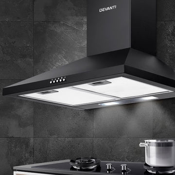 Devanti Range Hood Wall Mounted 600mm Strong Suction Black