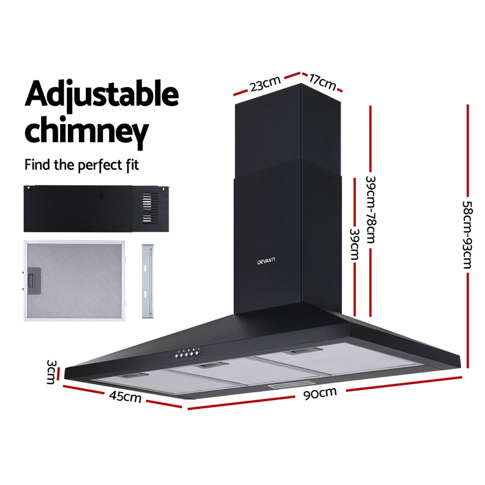 Devanti Range Hood 90cm Black