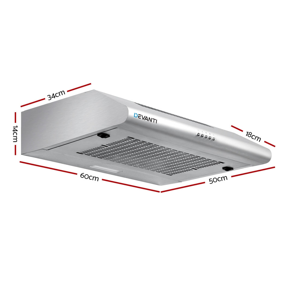 Devanti Range Hood 60cm Stainless Steel Slim Body LED