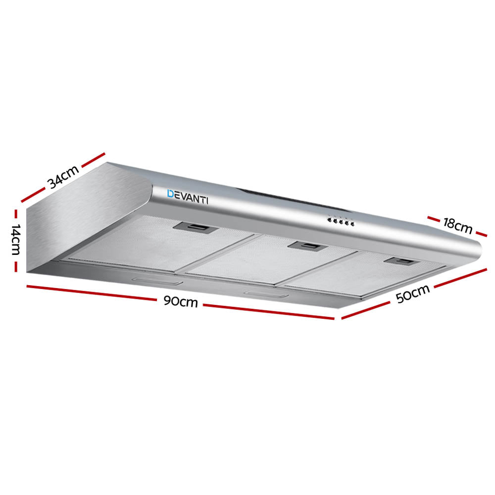 Devanti 900mm Range Hood Stainless Steel LED 720m3/h