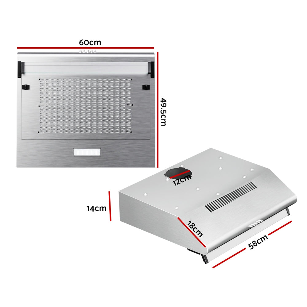 Devanti 60cm Range Hood Stainless Steel Glass Visor 180m3/h