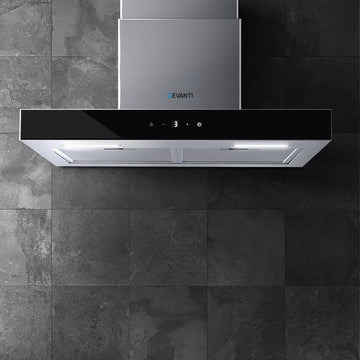 Devanti Range Hood 60cm Black Glass Stainless Steel