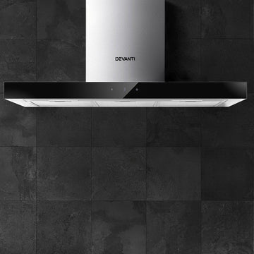 Devanti Range Hood Wall Mounted 1150m3/h LED Lights Black Glass