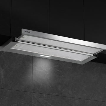 Devanti Range Hood 90cm Slide-out 160m3/h Extraction Silver