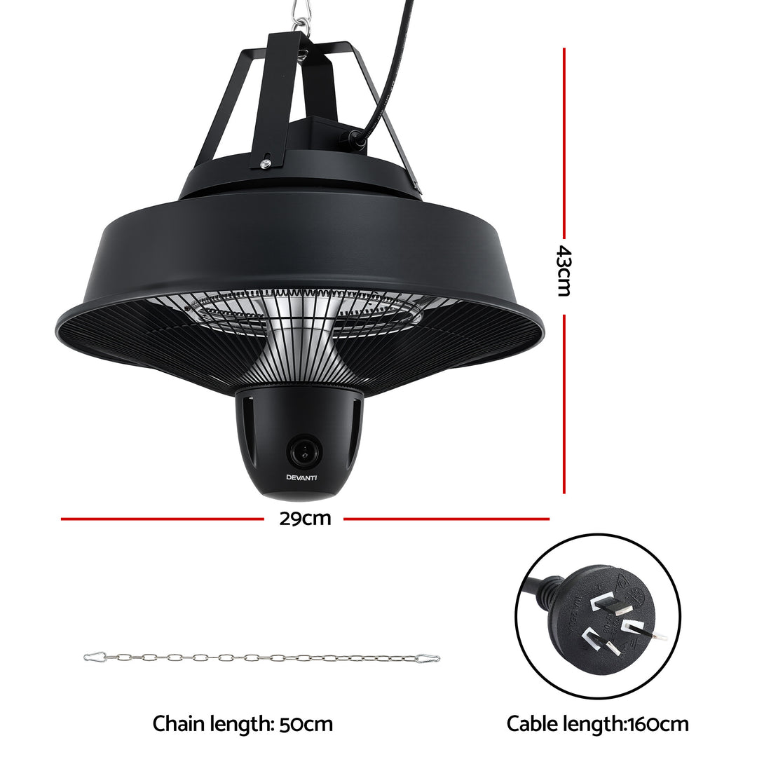 Devanti 2000W Patio Infrared Heater Ceiling Mount Remote Black