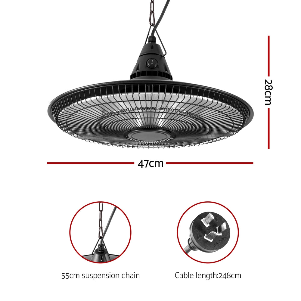 Devanti 1500W Hanging Infrared Patio Heater Black IP65 Remote