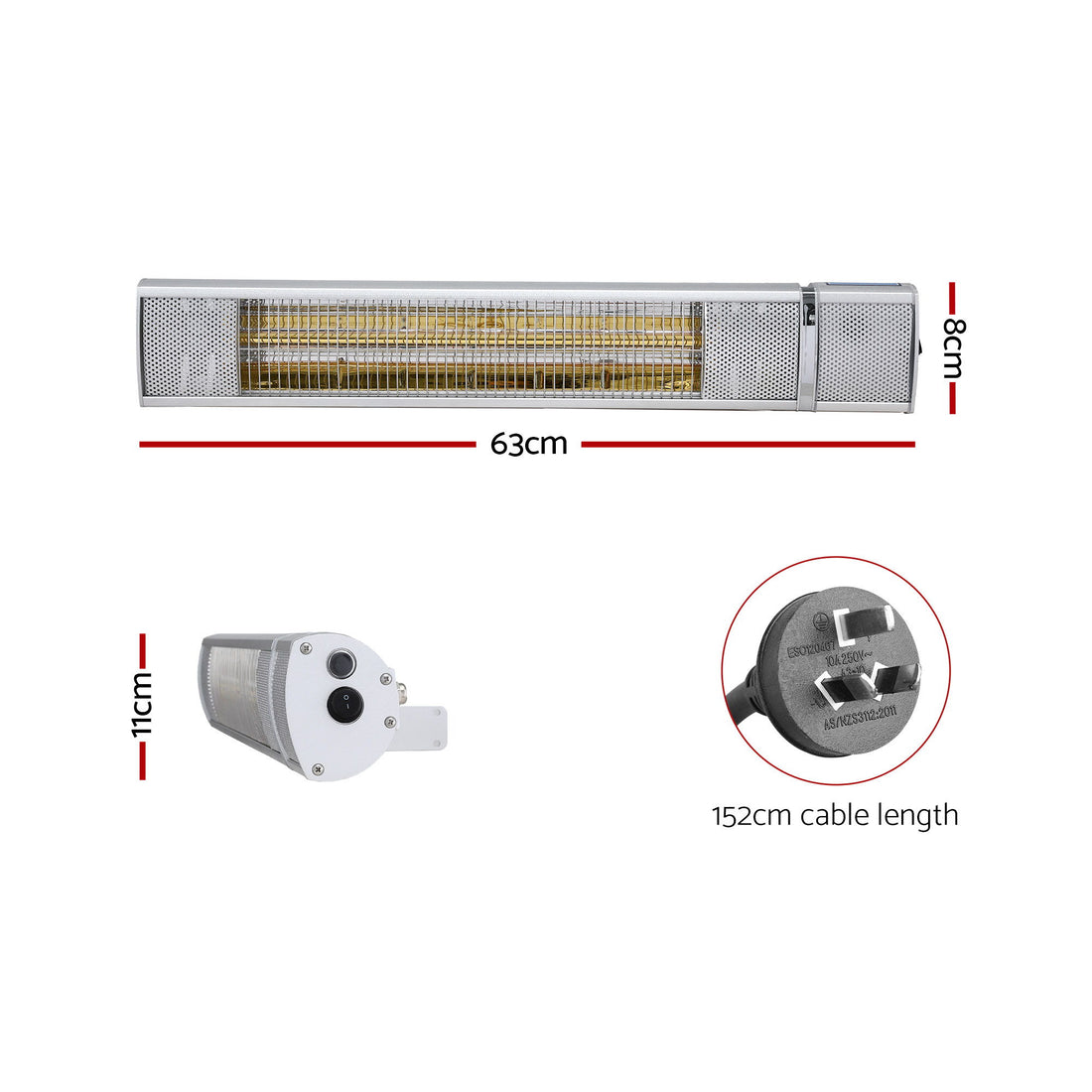 Devanti Electric Strip Heater 2000W Infrared Radiant Silver