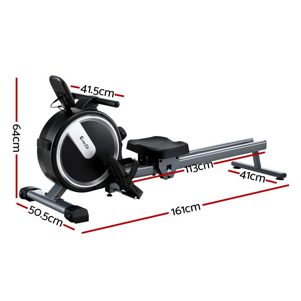 Everfit Magnetic Rowing Machine 16 Level App Connect Home Gym Black