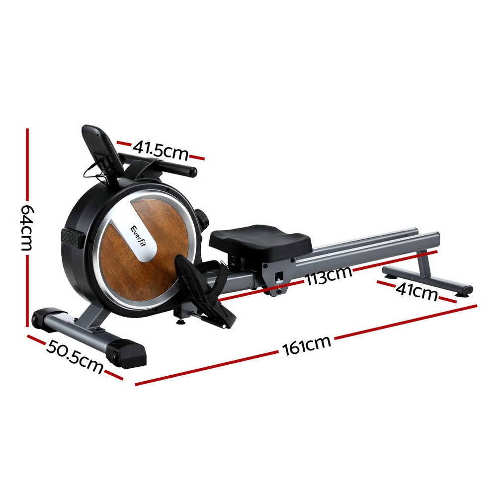 Everfit Magnetic Rowing Machine 16 Level App Connect Home Gym Walnut