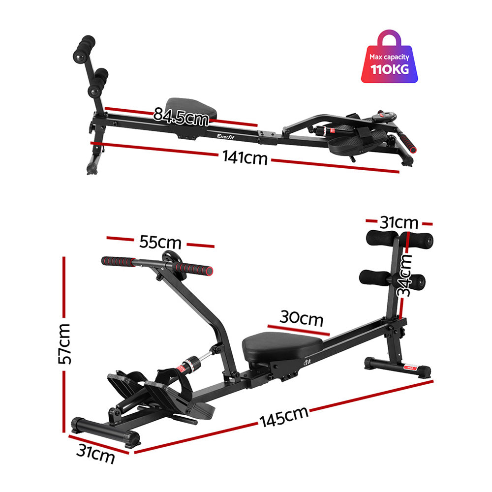 Everfit Hydraulic Rowing Machine 12 Level Foldable Home Gym Black
