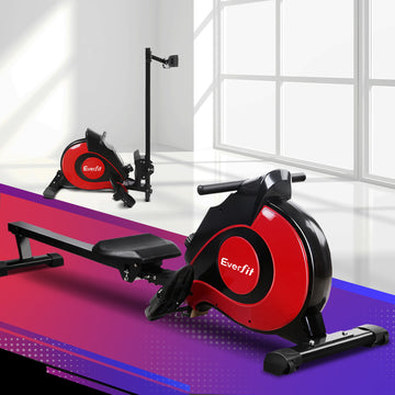 Everfit Rowing Machine Magnetic Resistance Home Gym Cardio Red