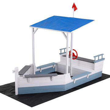 Keezi Kids Sandpit Boat with Canopy 210cm Blue