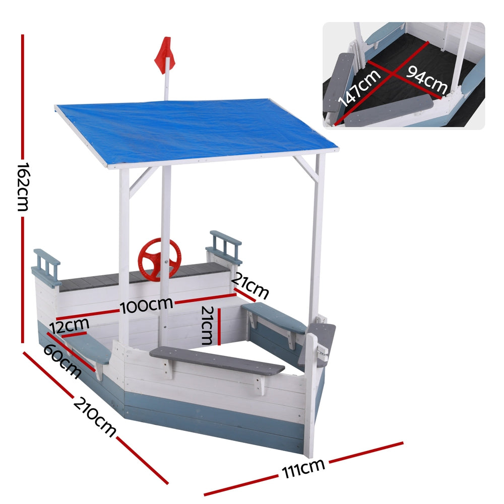 Keezi Kids Sandpit Boat with Canopy 210cm Blue