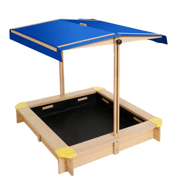 Keezi Kids Sand Pit Adjustable Canopy Fir Wood 101cm Natural