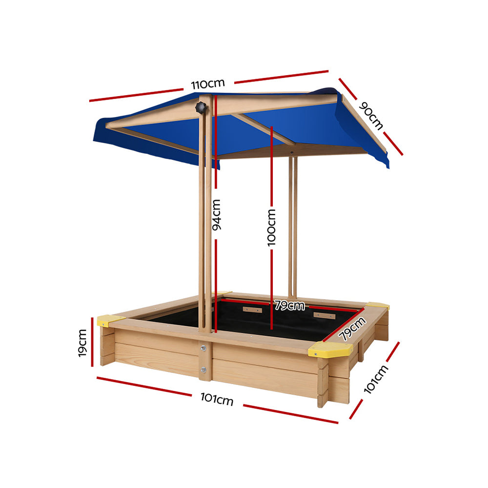 Keezi Kids Sand Pit Adjustable Canopy Fir Wood 101cm Natural