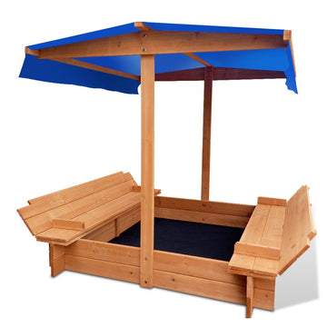 Keezi Wooden Kids Sandpit with Canopy 120x120x120cm Firwood