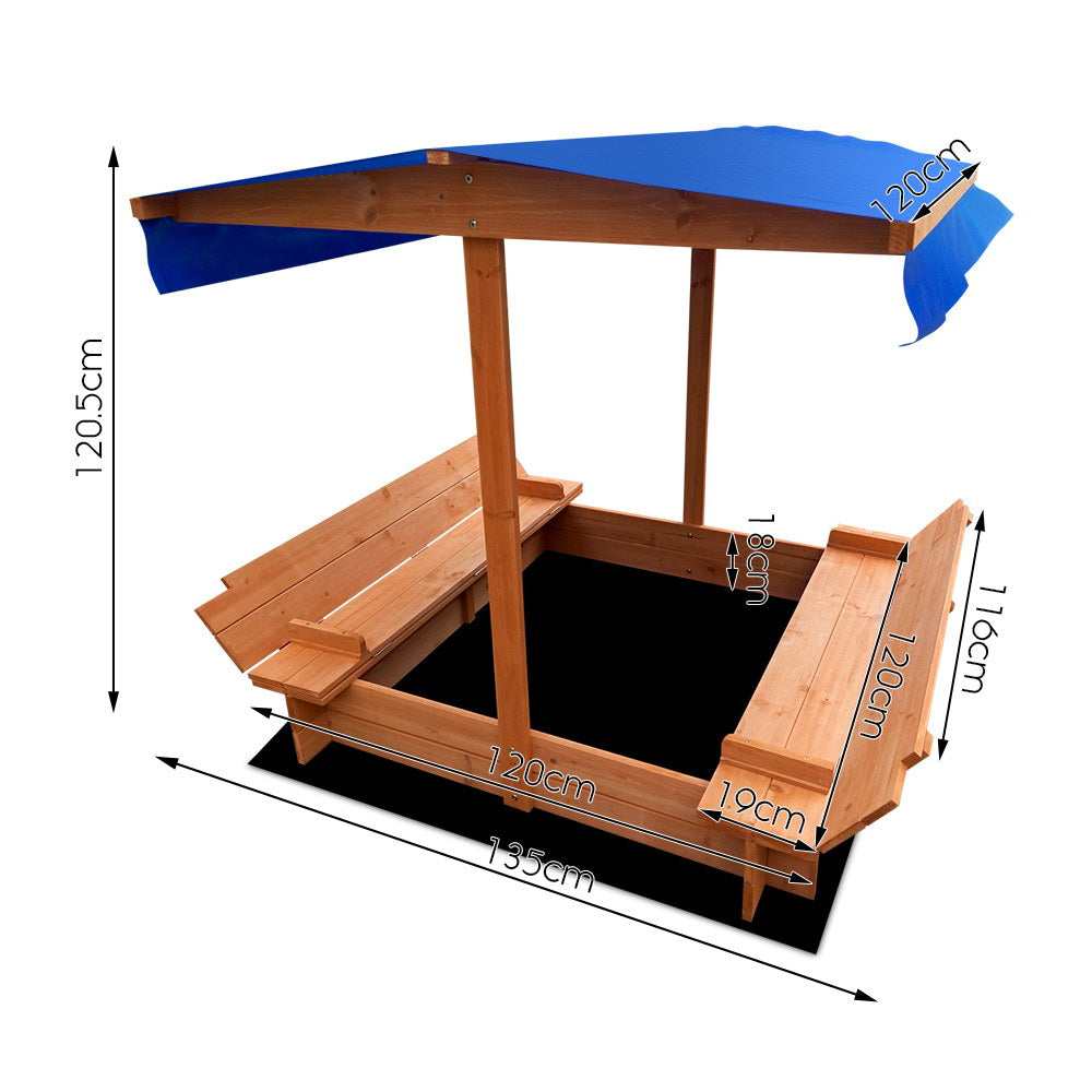 Keezi Wooden Kids Sandpit with Canopy 120x120x120cm Firwood