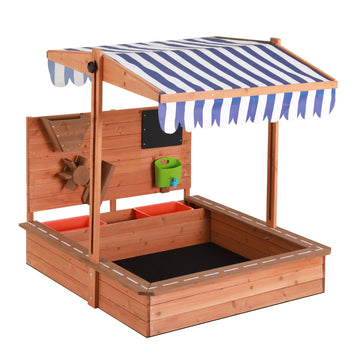 Keezi Adjustable Sandpit with Canopy and Sand Funnel 110cm