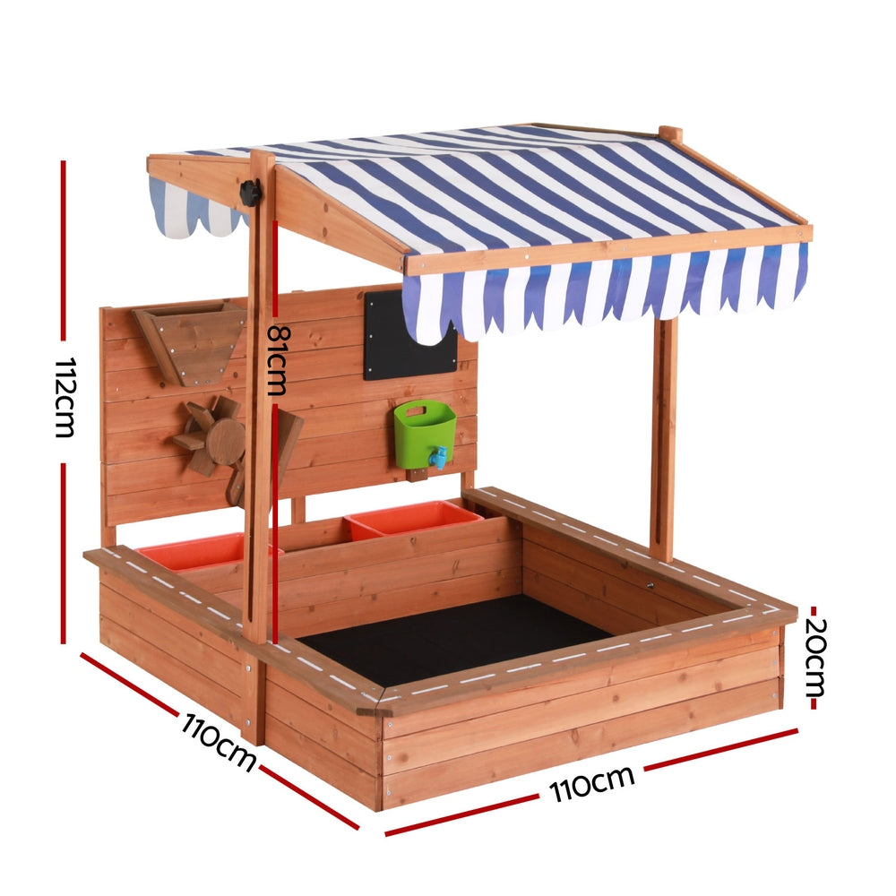 Keezi Adjustable Sandpit with Canopy and Sand Funnel 110cm