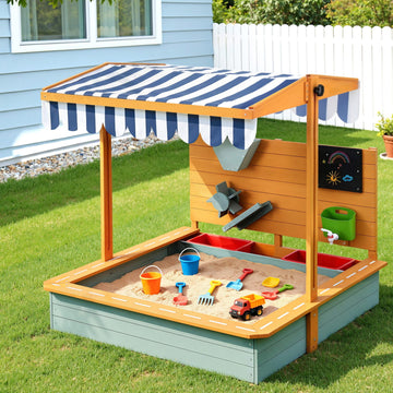 Keezi Kids Wooden Sandpit with Canopy 110cm Green
