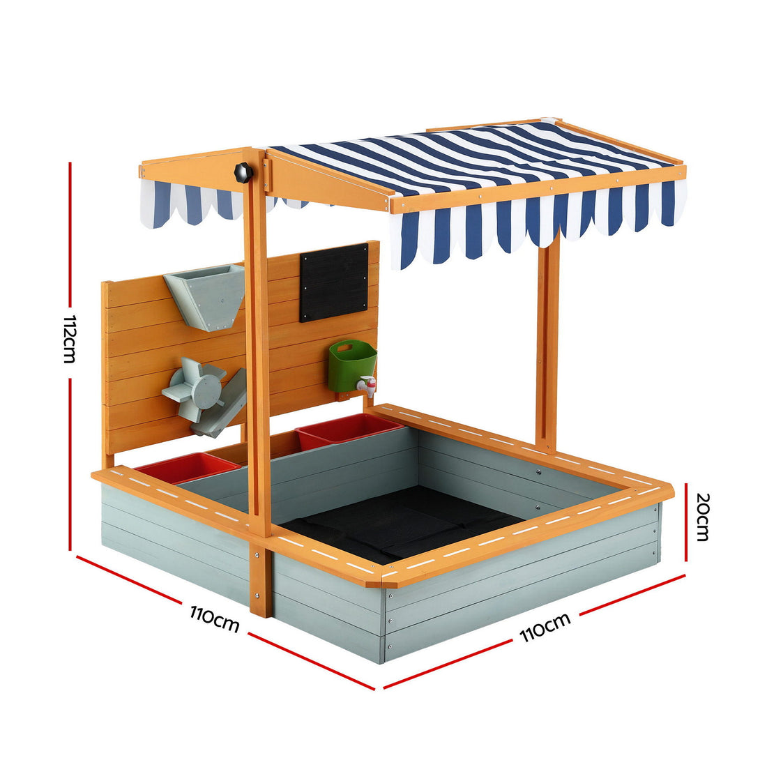Keezi Kids Wooden Sandpit with Canopy 110cm Green