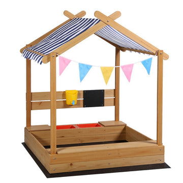 Keezi Wooden Sandpit Play Set with Canopy and Water Basins 146cm