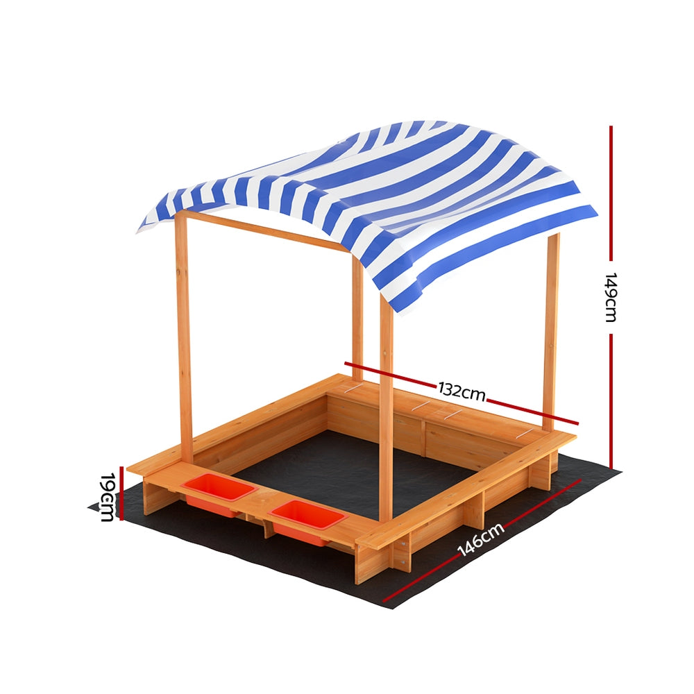 Keezi Wooden Sandpit with Canopy Dual Water Basin 146cm