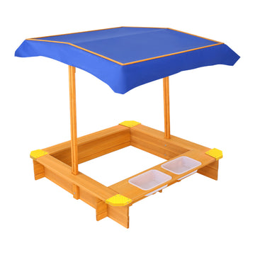 Keezi Canopy Sand Pit Water Basins Fir Wood Adjustable 103cm Natural