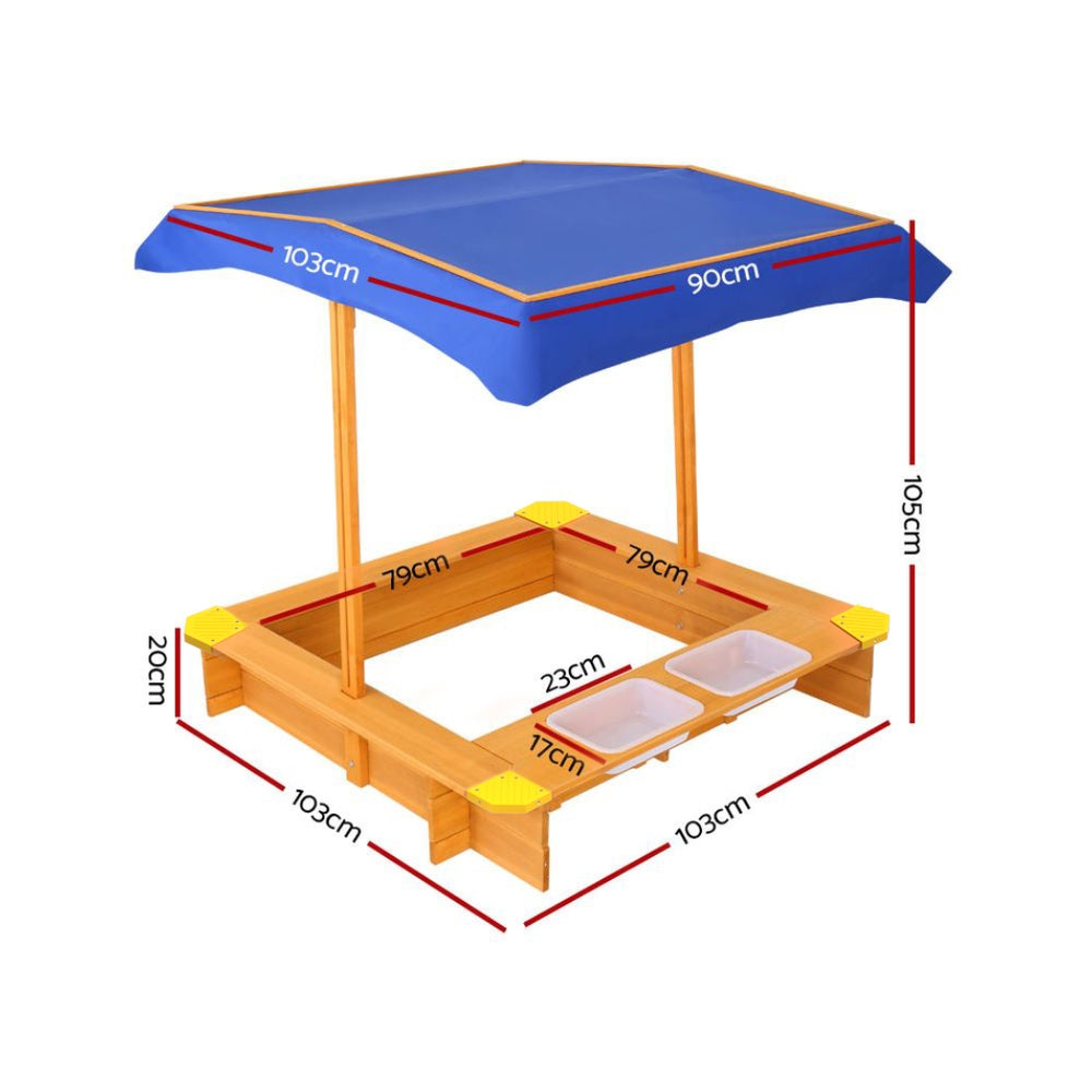 Keezi Canopy Sand Pit Water Basins Fir Wood Adjustable 103cm Natural