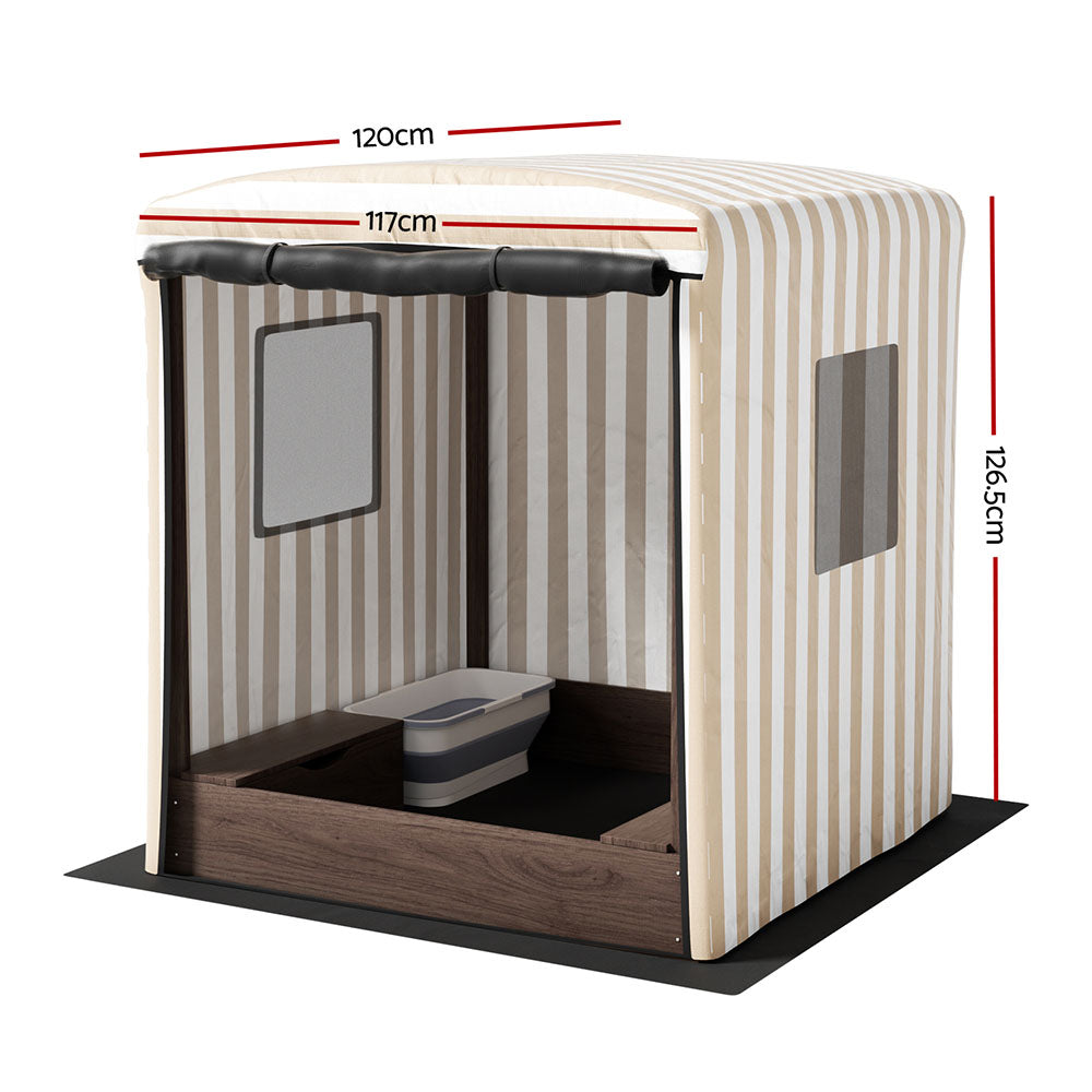 Keezi Kids Canopy Sandbox with UV Shade Cover 120cm Brown