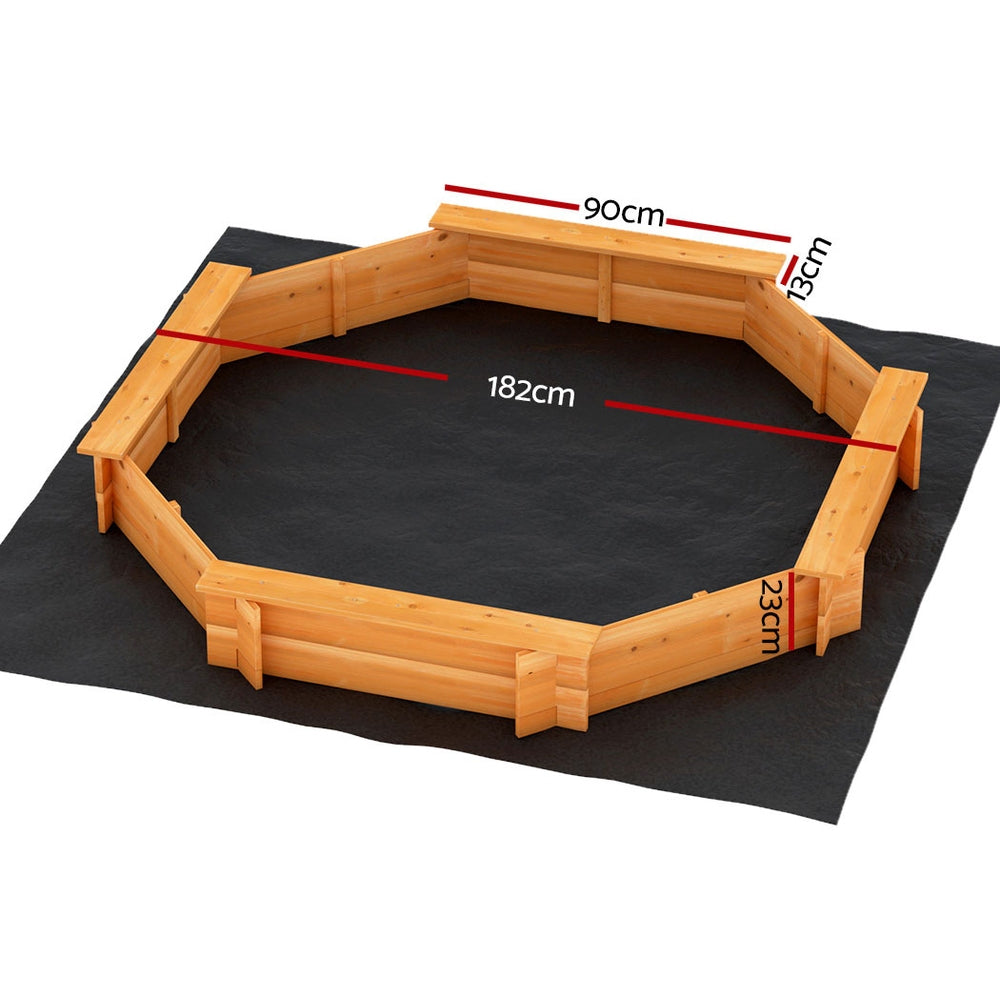 Keezi Octagon Wooden Sandpit 182cm with Cover Ground Sheet AS8124 Certified