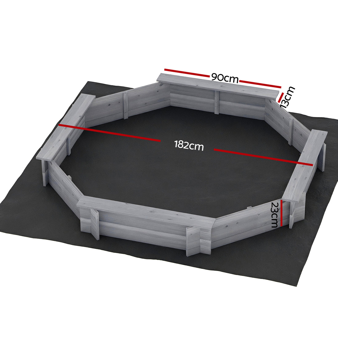 Keezi Kids Octagonal Sandpit with Bench Seat 182cm Grey
