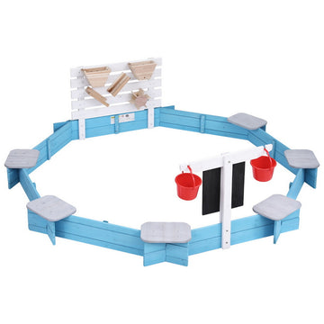 Keezi Wooden Sand Pit with Funnel and Buckets 215cm Blue