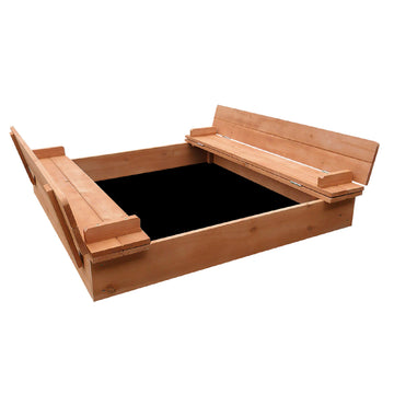Keezi Foldable Kids Sandpit Firwood 90cm with Backrest Benches