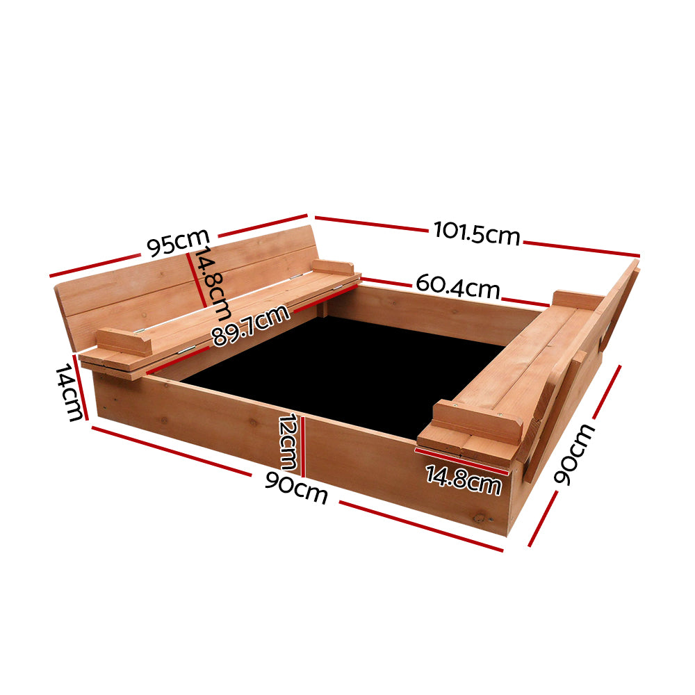 Keezi Foldable Kids Sandpit Firwood 90cm with Backrest Benches