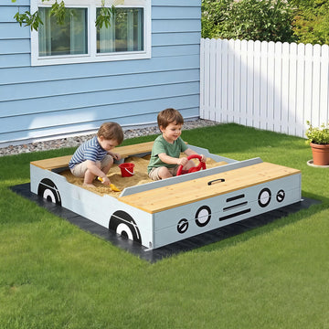 Keezi Wooden Car Sandbox Kids Outdoor Play Sandpit with Ground Sheet 120cm