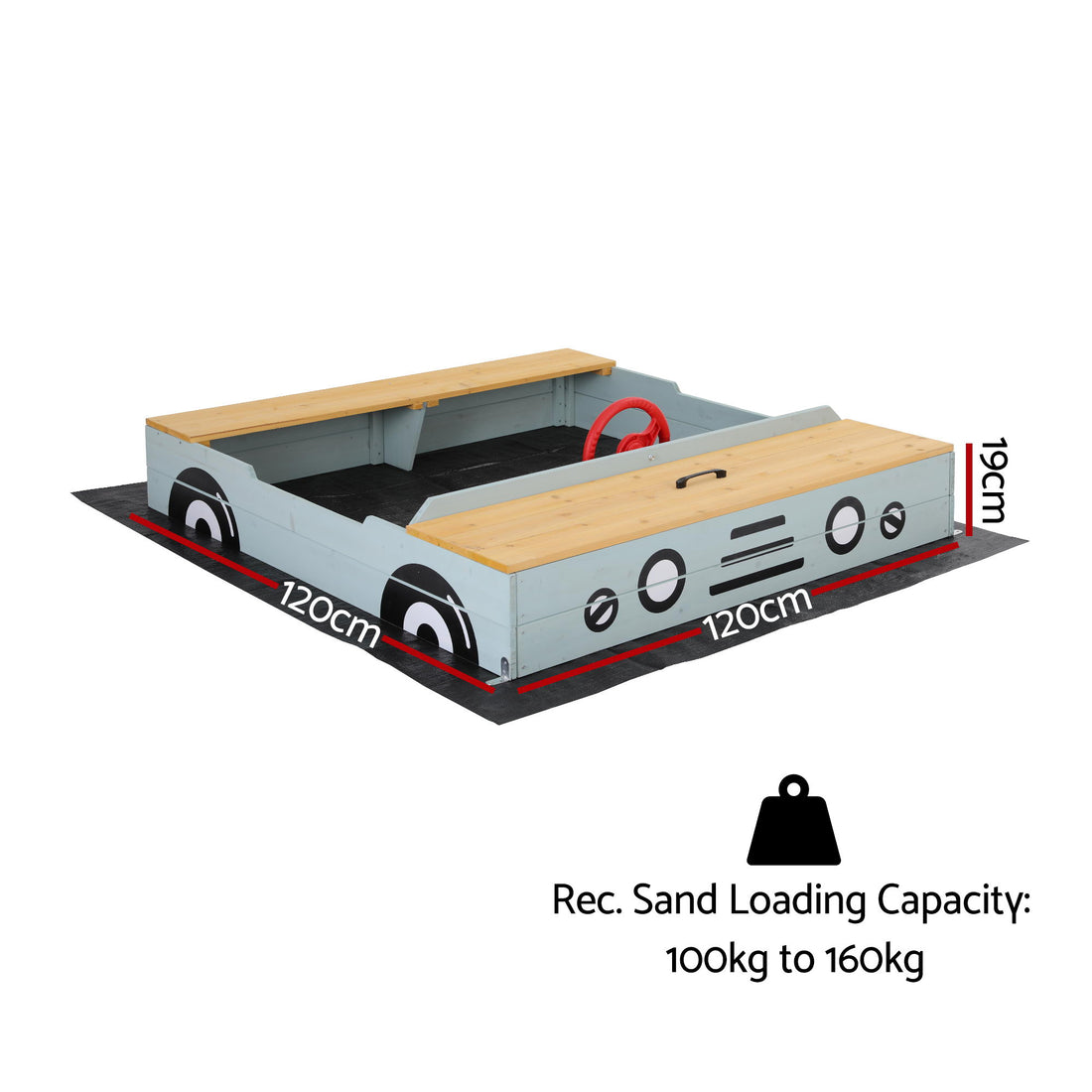 Keezi Wooden Car Sandbox Kids Outdoor Play Sandpit with Ground Sheet 120cm