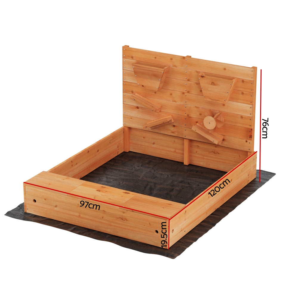 Keezi Kids Wooden Sandbox with Sand Wall Funnel 120cm Natural