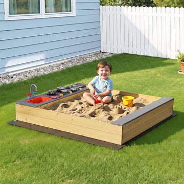Keezi Wooden 2-in-1 Sandpit and Mud Kitchen with Sink and Stove