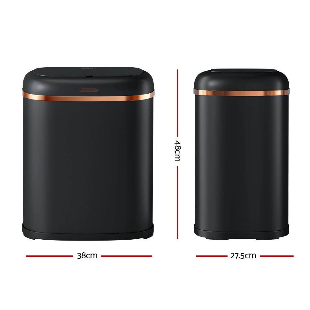 Devanti 38L Motion Sensor Bin Hands-Free Black Steel