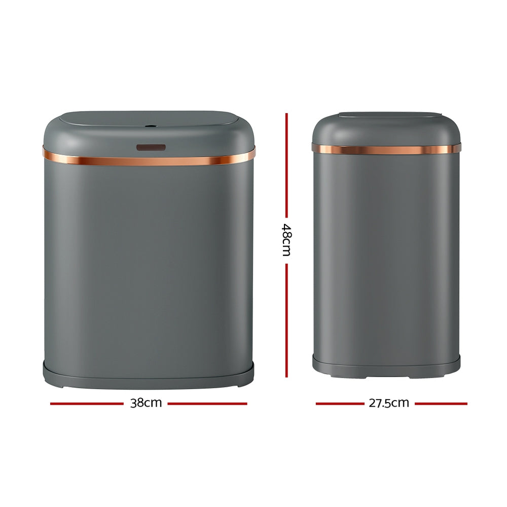Devanti 38L Motion Sensor Bin Hands-Free Grey Steel
