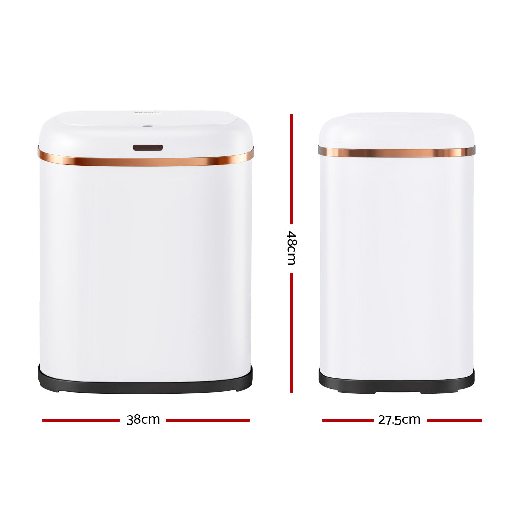 Devanti 38L Motion Sensor Bin Hands-Free White Steel