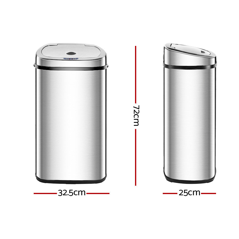Devanti Touchless Bin 68L Stainless Steel Odor-Seal Silver