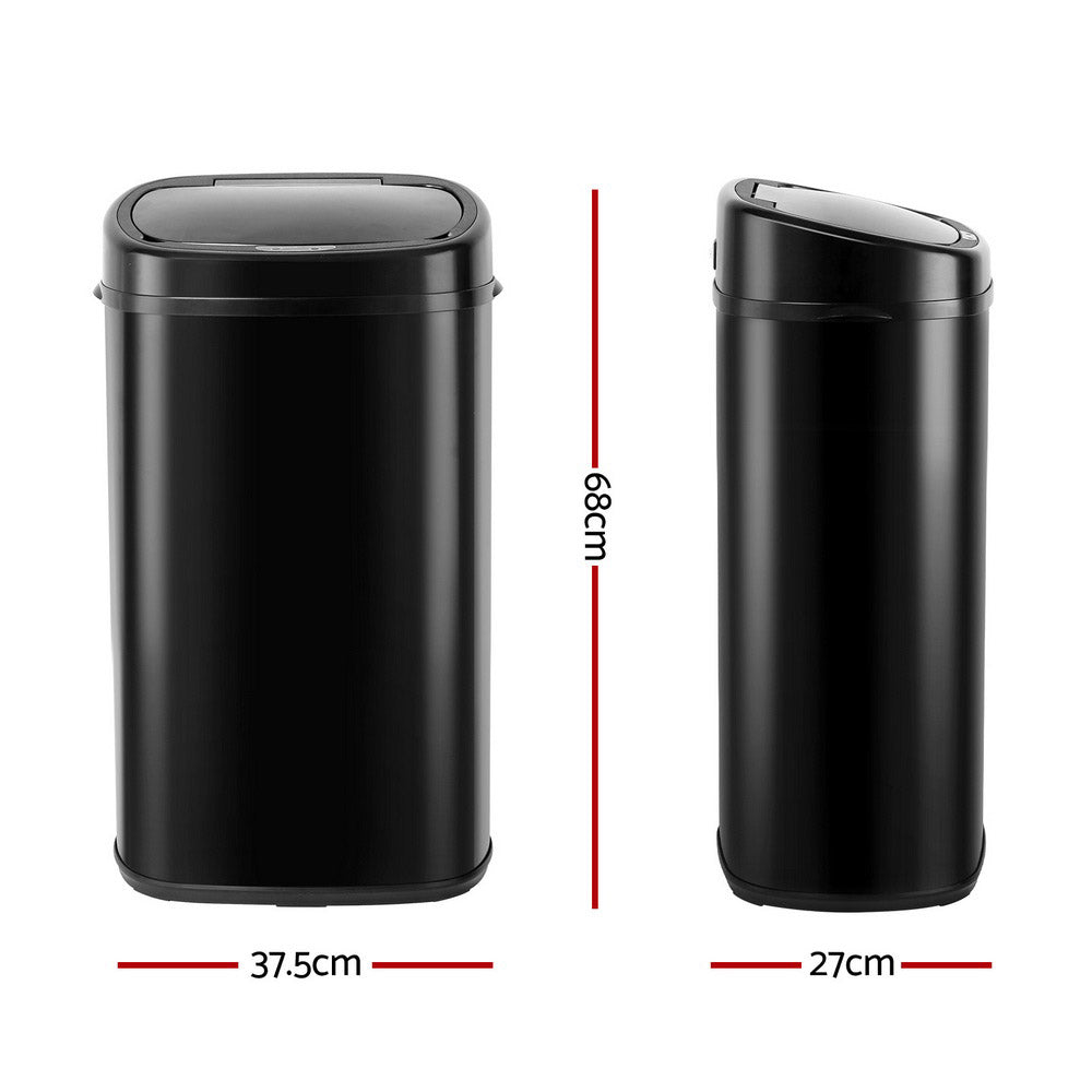 Devanti Motion Sensor Bin 58L Black Stainless Steel Odor-Seal