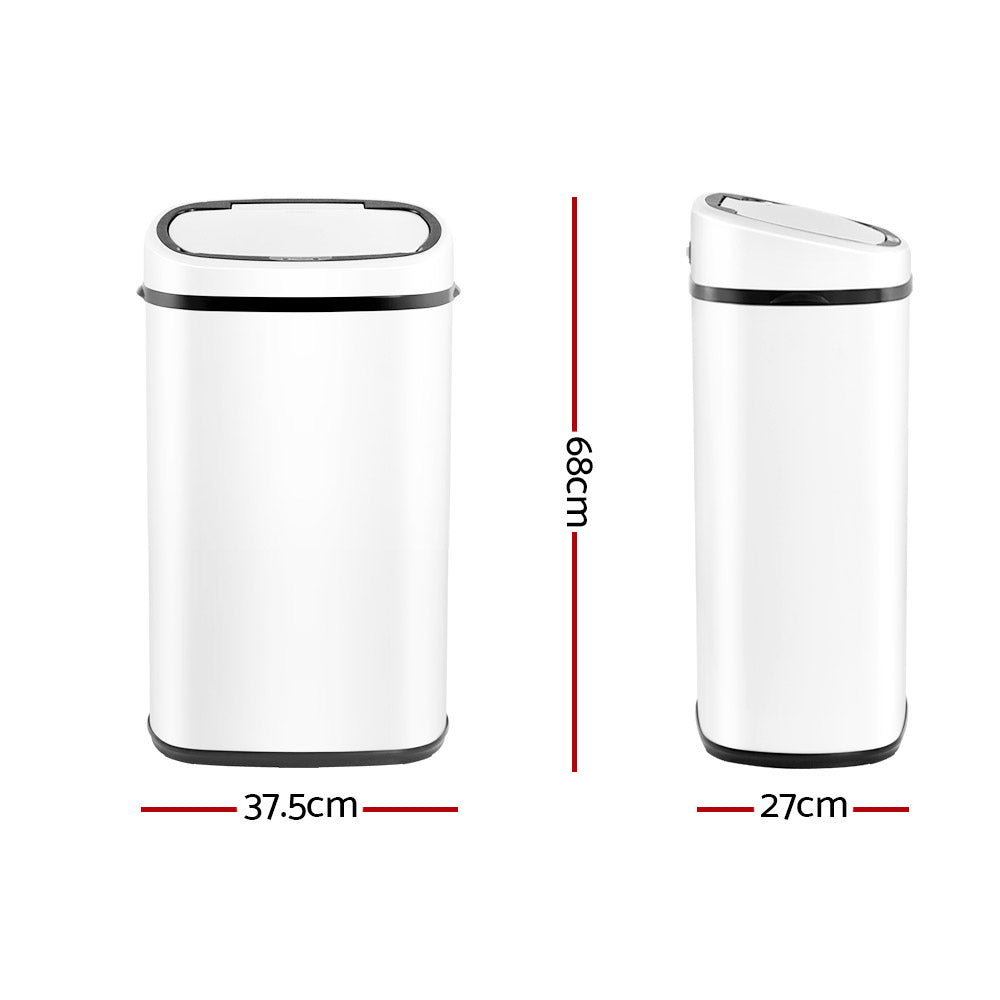 Devanti Motion Sensor Bin 58L White Stainless Steel Hands-Free